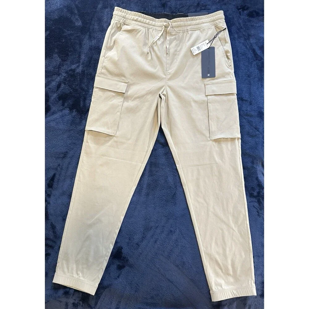 Kenneth Cole Tech Jogger Cargo Tapered Fit Stretch Activewear Khaki Men's L NWT